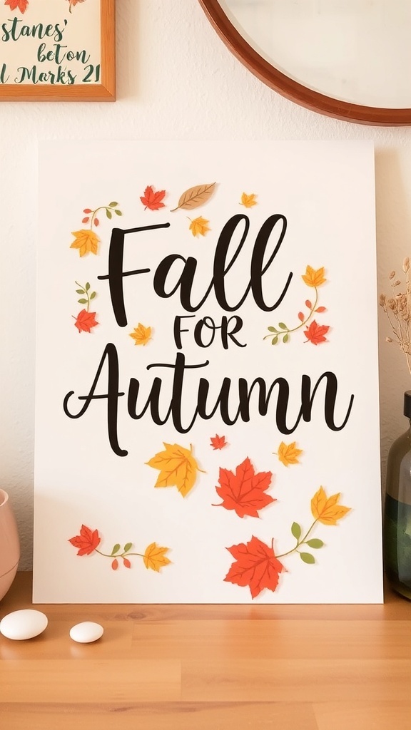 A cozy small workspace with fall decorations, featuring a minimal desk setup and autumn-themed decor.