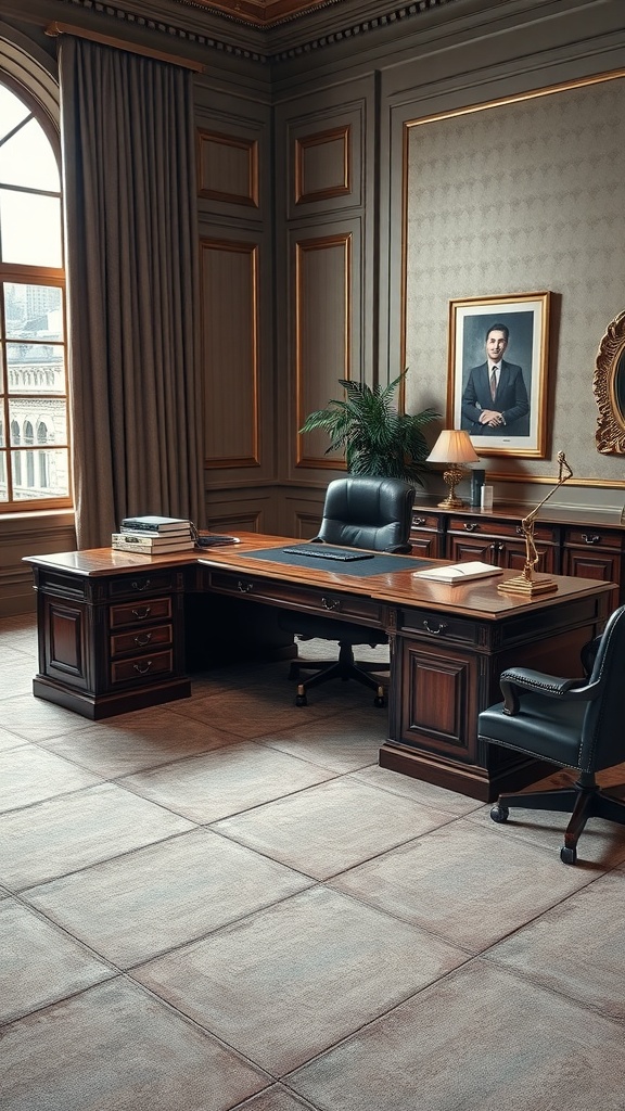 Classic l shaped executive desk in an elegant office setting