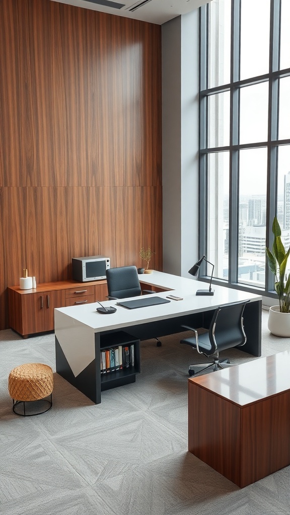 Modern l shaped executive desk in a stylish office setting