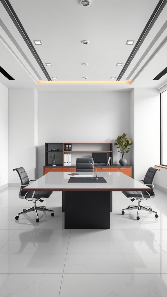 Modern minimalist executive desk in a sleek office setting