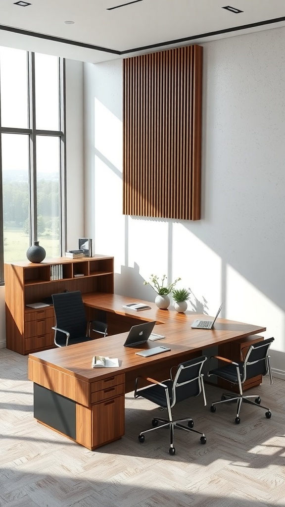 Modern l shaped executive desk with a modular design in a bright office setting