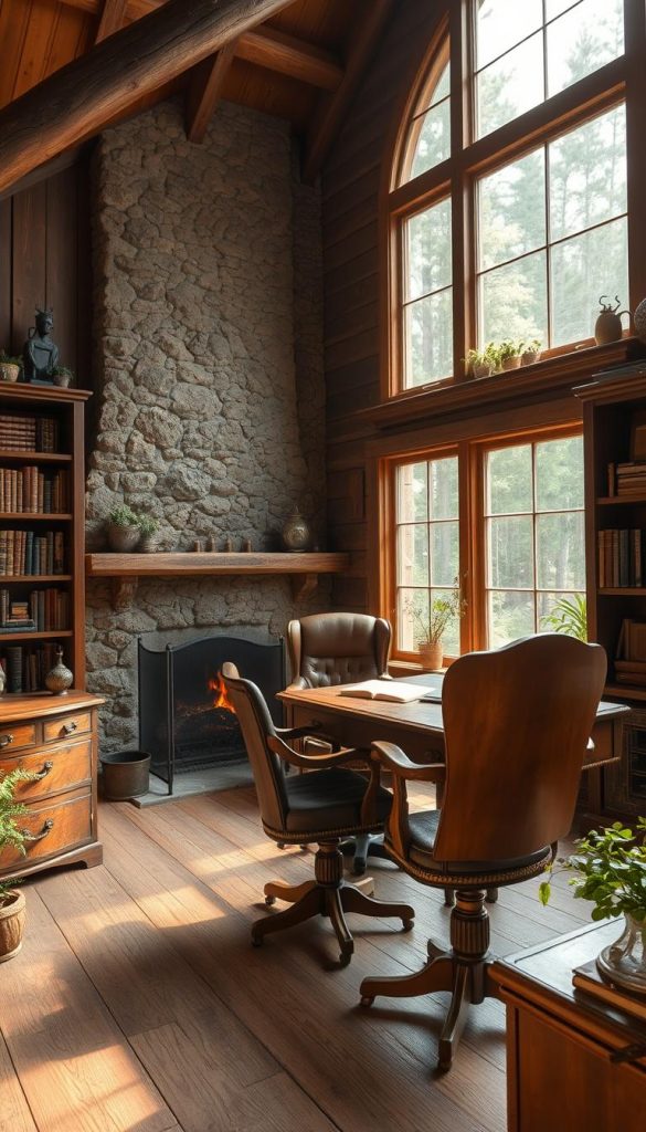 rustic cabin office design