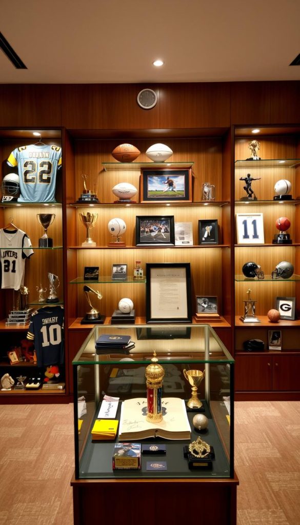 sports memorabilia office display
