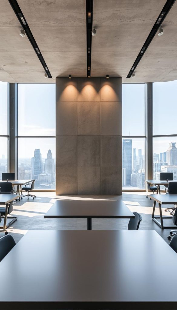 successful concrete and metal office designs