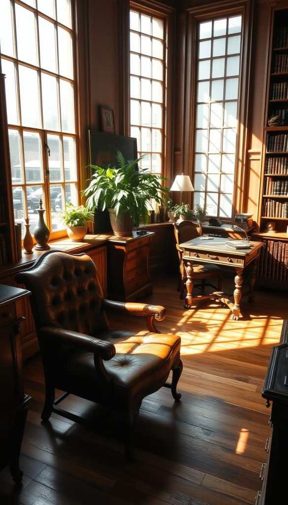 vintage office interior design with natural light