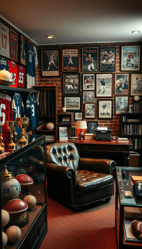 vintage sports memorabilia office
