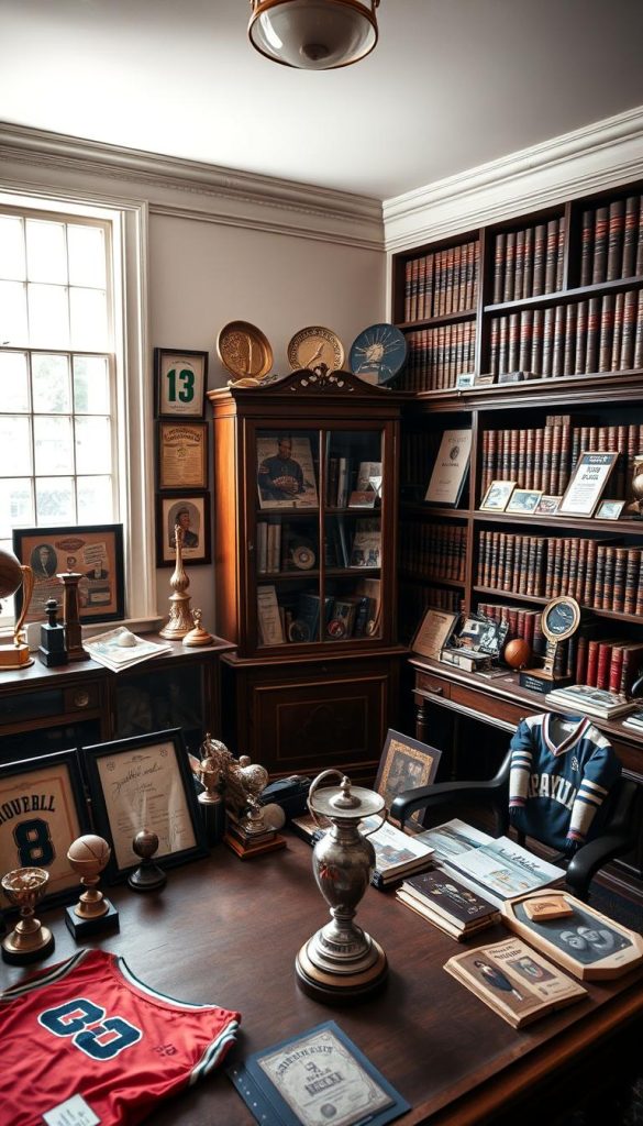 vintage sports memorabilia office