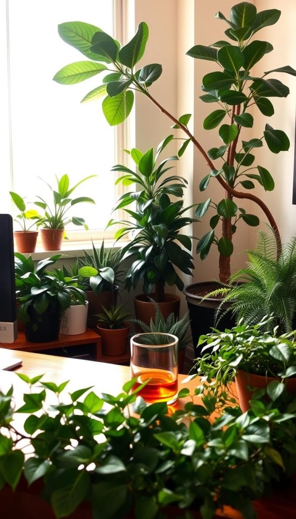whiskey office plants