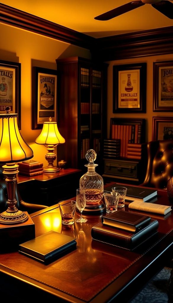 whiskey-themed office lighting