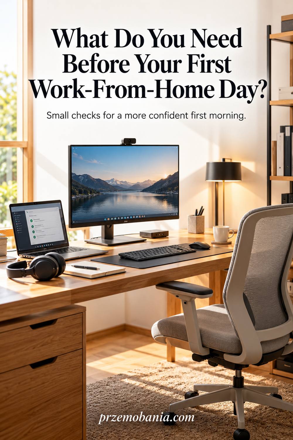 What Do You Need Before Your First Work-From-Home Day? a bright desk and chair beside a window.